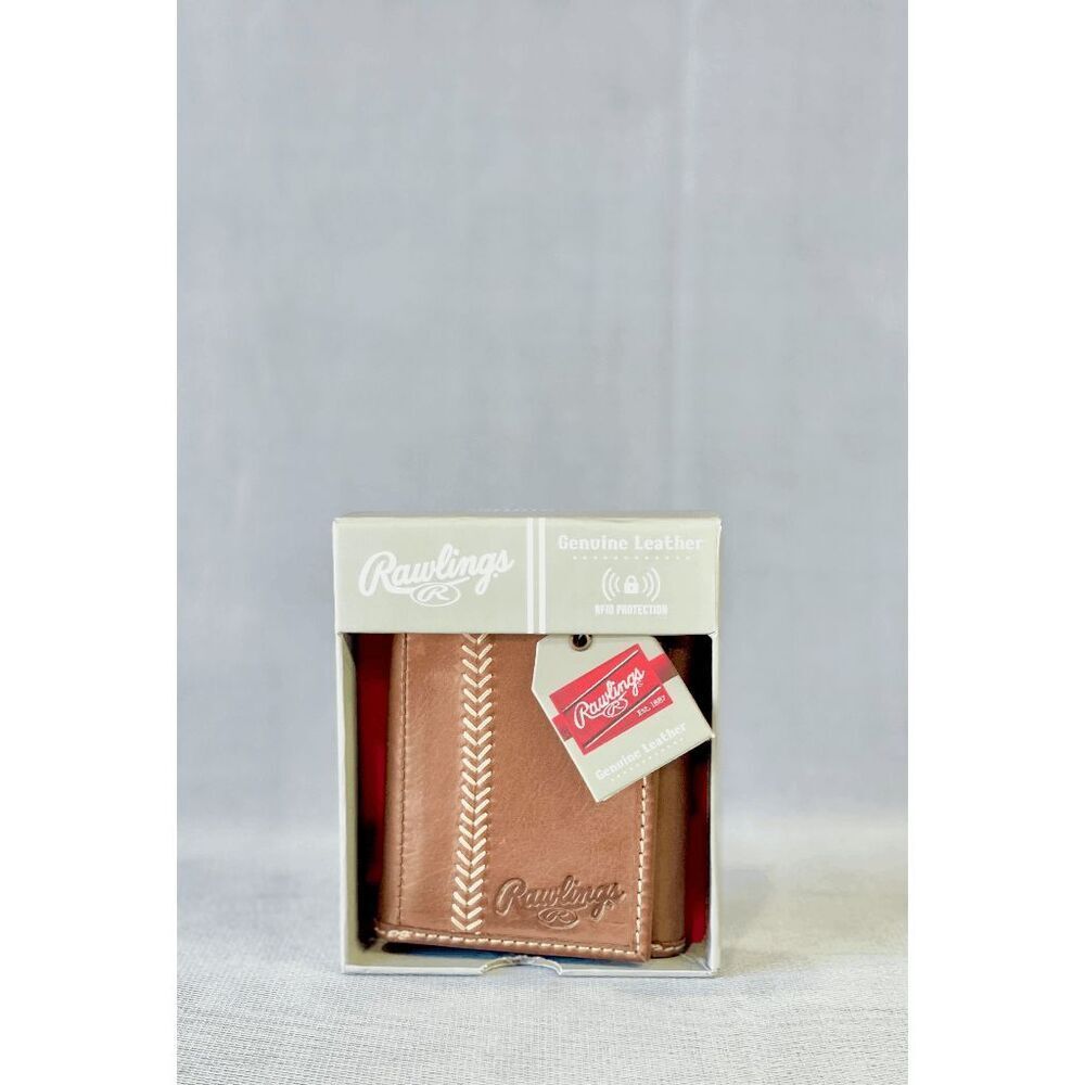 Rawlings Men’s Baseball Stitch Tri-Fold Wallets - Brown